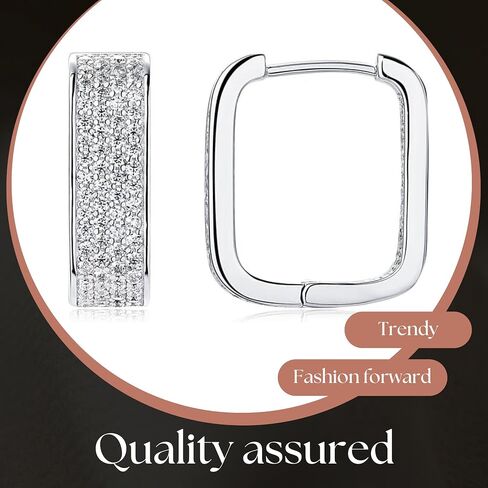 Moissanite Gemstone Hoop Earrings - Celestara Jewelry 925 Sterling Silver Huggie Hoops - 232 D-Color Sparkling Stones - European Square Geometric Design - Hypoallergenic Jewelry Gift Box for Women in Kuwait