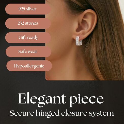 Moissanite Gemstone Hoop Earrings - Celestara Jewelry 925 Sterling Silver Huggie Hoops - 232 D-Color Sparkling Stones - European Square Geometric Design - Hypoallergenic Jewelry Gift Box for Women in Kuwait
