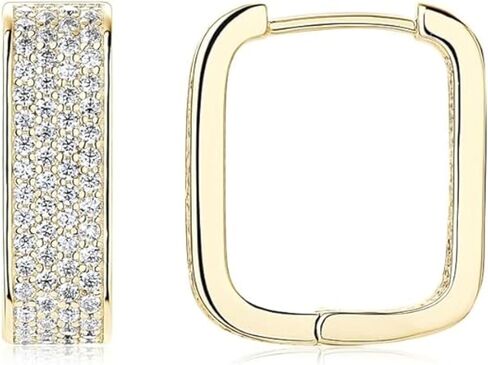 Moissanite Gemstone Hoop Earrings - Celestara Jewelry 925 Sterling Silver Huggie Hoops - 232 D-Color Sparkling Stones - European Square Geometric Design - Hypoallergenic Jewelry Gift Box for Women in Kuwait