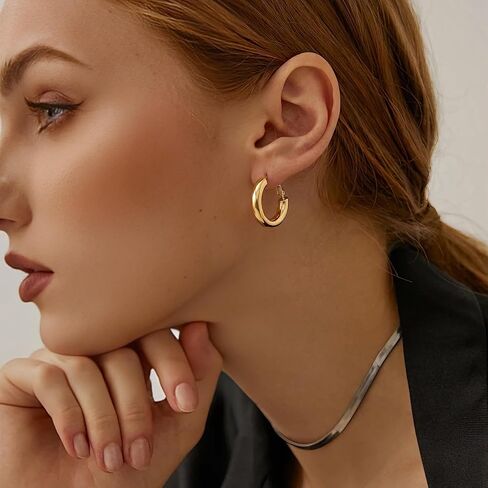 Gold Hoop Earrings for Women 14K Gold Earrings for Women Chunky Gold Hoop Earrings Hoops Cute Compact and Adorable Thick Hoops Earring for Womens Earring 25mm in Kuwait