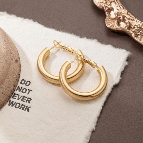 Gold Hoop Earrings for Women 14K Gold Earrings for Women Chunky Gold Hoop Earrings Hoops Cute Compact and Adorable Thick Hoops Earring for Womens Earring 25mm in Kuwait