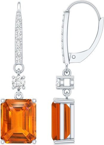 Certified 5.5 Carat Lab Grown Orange Sapphire Hoop Drop Earrings in Silver, Aaaa Quality - Ready To Gift in Saudi Arabia