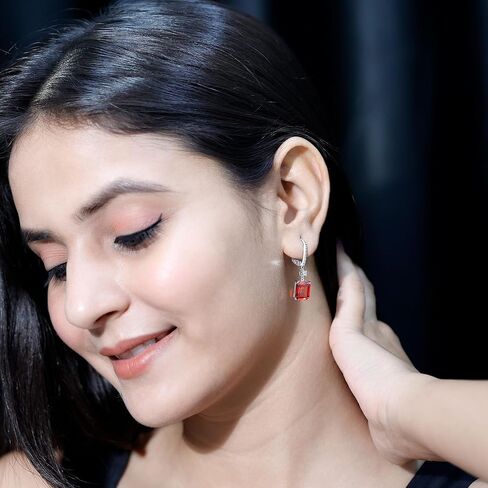 Certified 5.5 Carat Lab Grown Orange Sapphire Hoop Drop Earrings in Silver, Aaaa Quality - Ready To Gift in Saudi Arabia