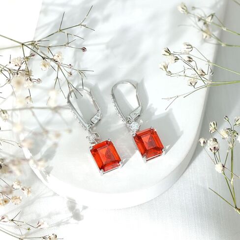 Certified 5.5 Carat Lab Grown Orange Sapphire Hoop Drop Earrings in Silver, Aaaa Quality - Ready To Gift in Saudi Arabia