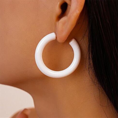 Minimalist Half Huggie Hoop Earrings for Women Acrylic Lightweight Chunky C Shaped Open Hoops Round Tube Stud Earrings Fashion Vintage Y2K Holiday Party Jewelry for Mother in Kuwait