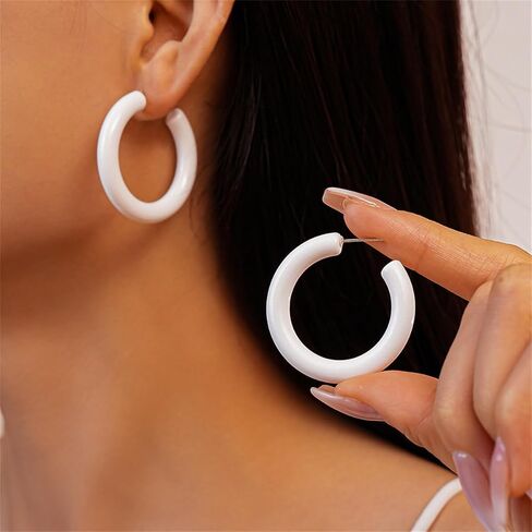 Minimalist Half Huggie Hoop Earrings for Women Acrylic Lightweight Chunky C Shaped Open Hoops Round Tube Stud Earrings Fashion Vintage Y2K Holiday Party Jewelry for Mother in Kuwait