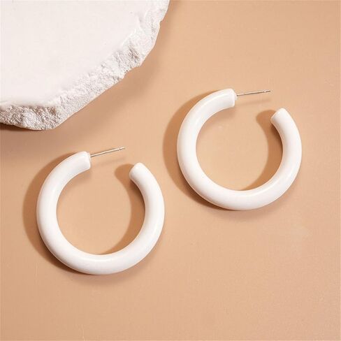 Minimalist Half Huggie Hoop Earrings for Women Acrylic Lightweight Chunky C Shaped Open Hoops Round Tube Stud Earrings Fashion Vintage Y2K Holiday Party Jewelry for Mother in Kuwait