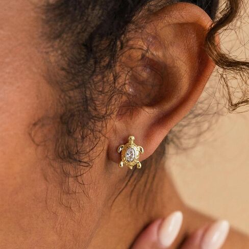 Turtle Earrings for Women Gold Huggie Hoop Cubic Zirconia 14K Small Simple Hypoallergenic Summer Cute Jewelry in Kuwait