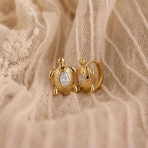 Turtle Earrings for Women Gold Huggie Hoop Cubic Zirconia 14K Small Simple Hypoallergenic Summer Cute Jewelry in Kuwait
