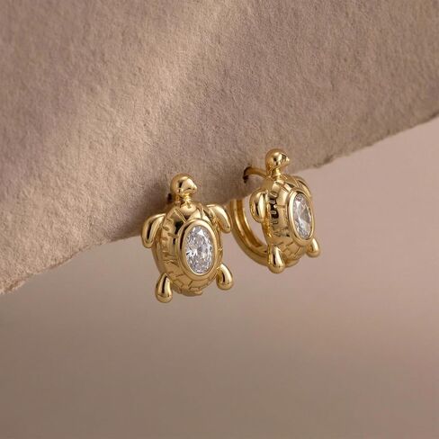 Turtle Earrings for Women Gold Huggie Hoop Cubic Zirconia 14K Small Simple Hypoallergenic Summer Cute Jewelry in Kuwait