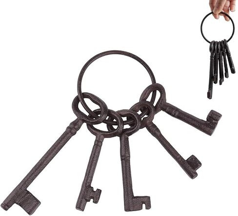 Large Cast Iron Skeleton Key Ring,Vintage skeleton key Antique Pirate Treasure Chest Keys Set for Home Decor, Farmhouse Decor,Halloween Costume Prop in Saudi Arabia