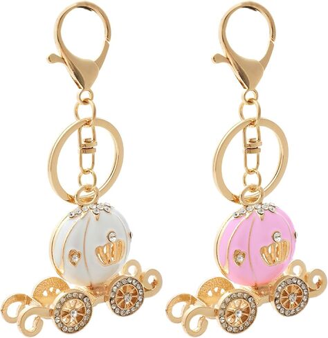 2 Pcs Bling Princess Pumpkin Carriage Keychain,Crystal Lobster Keychain,Charm Pendant Purse Bag Crystal Key Ring Holder Arts Craft Pendant(White+Pink) in Saudi Arabia