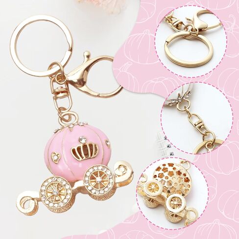 2 Pcs Bling Princess Pumpkin Carriage Keychain,Crystal Lobster Keychain,Charm Pendant Purse Bag Crystal Key Ring Holder Arts Craft Pendant(White+Pink) in Saudi Arabia