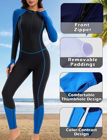 SEAUR Womens Full Body Rash Guard Swimsuit with Built in Bra Long Sleeve One Piece Sun Protection Front Zip Bathing Suit in Kuwait