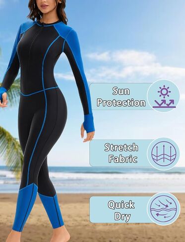 SEAUR Womens Full Body Rash Guard Swimsuit with Built in Bra Long Sleeve One Piece Sun Protection Front Zip Bathing Suit in Kuwait
