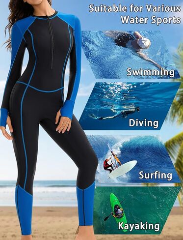 SEAUR Womens Full Body Rash Guard Swimsuit with Built in Bra Long Sleeve One Piece Sun Protection Front Zip Bathing Suit in Kuwait