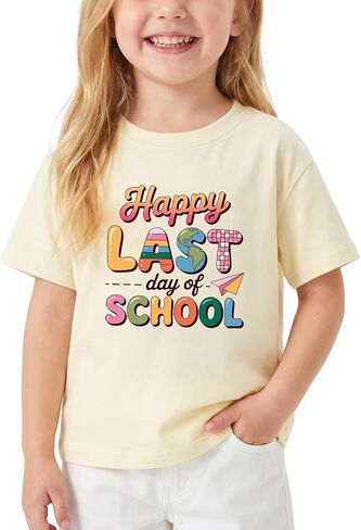 Happy Funny Last Day of School T-Shirt for Kids Toddler Girls Boys Short Sleeve Tee Cotton 2-8T in Kuwait