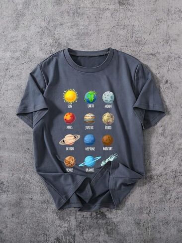 Teenage Boy Astronomy Galaxy Planet Enthusiast Fun Printed T-Shirt Comfortable Loose Short Sleeve in Kuwait