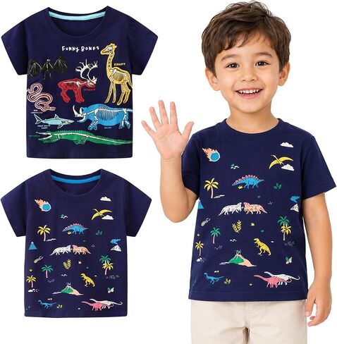 EmaoFun Toddler & Little Boys Glow in The Dark T-Shirts 2-Pack -Cotton Summer Tops for Kids 3-7 Years Old in Saudi Arabia