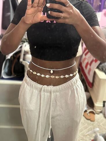 TEBIEKOY Waist Chain for Women, 3 Pcs Shell & Pearl Belly Chain, Beach Jewelry for Bikini, Summer Body Chain Adjustable Gold Waist Jewelry in Saudi Arabia