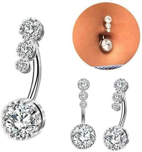 14K White Gold Plated 3CT Round Cut Lab-Created Diamond Women Belly Button Ring 925 Silver in Saudi Arabia