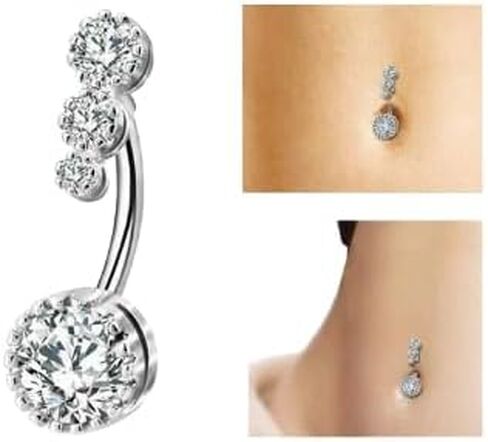 14K White Gold Plated 3CT Round Cut Lab-Created Diamond Women Belly Button Ring 925 Silver in Saudi Arabia