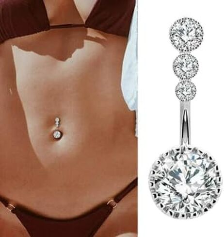14K White Gold Plated 3CT Round Cut Lab-Created Diamond Women Belly Button Ring 925 Silver in Saudi Arabia