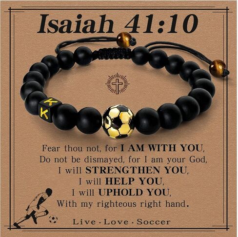 Soccer Initial Bracelet for Teen Boys Men 18K Gold Plated Soccer Sport Bracelet for Birthday Back to School Graduation Sports Game Holiday Gifts for Coach Son Grandson Nephew Brother Friend Ages 10+ in Saudi Arabia