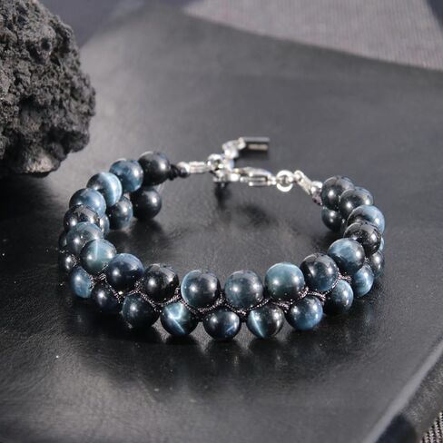 HASKARE Natural Stone Beaded Bracelets for Men Women - Premium Crystal Tiger Eye Tourmaline Lapis Lazuli Energy Beads Bracelet with Durable Clasp, Handmade Jewelry for Stress Relief Balance Protection in Kuwait