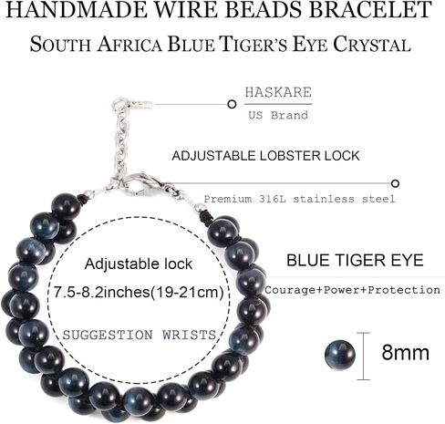 HASKARE Natural Stone Beaded Bracelets for Men Women - Premium Crystal Tiger Eye Tourmaline Lapis Lazuli Energy Beads Bracelet with Durable Clasp, Handmade Jewelry for Stress Relief Balance Protection in Kuwait