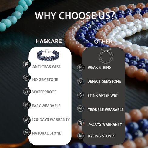HASKARE Natural Stone Beaded Bracelets for Men Women - Premium Crystal Tiger Eye Tourmaline Lapis Lazuli Energy Beads Bracelet with Durable Clasp, Handmade Jewelry for Stress Relief Balance Protection in Kuwait