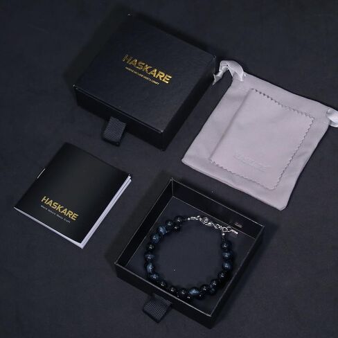 HASKARE Natural Stone Beaded Bracelets for Men Women - Premium Crystal Tiger Eye Tourmaline Lapis Lazuli Energy Beads Bracelet with Durable Clasp, Handmade Jewelry for Stress Relief Balance Protection in Kuwait