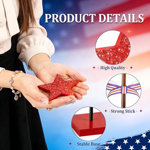 3 PCS Wooden Star Table Decor, Red White Blue Decorations Patriotic Decor for 4th of July, Memorial Day & Veterans Day, Tiered Tray Centerpieces in Kuwait