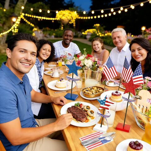 3 PCS Wooden Star Table Decor, Red White Blue Decorations Patriotic Decor for 4th of July, Memorial Day & Veterans Day, Tiered Tray Centerpieces in Kuwait