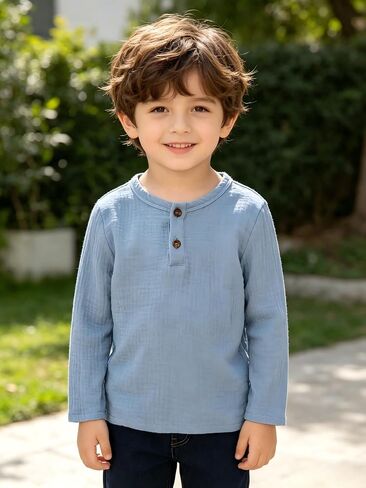 Boys Long Sleeve Henley Shirts 3 Pack 2 Button Placket Cotton Tees Casual Layering Tops in Kuwait