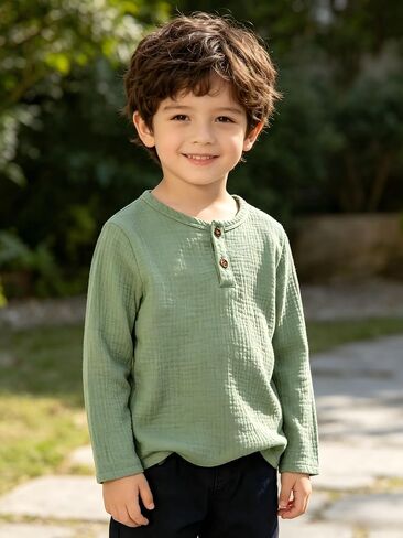 Boys Long Sleeve Henley Shirts 3 Pack 2 Button Placket Cotton Tees Casual Layering Tops in Kuwait