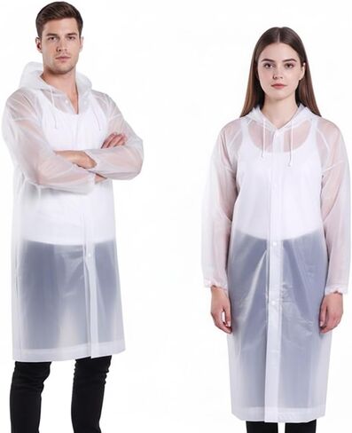 2 PCS Waterproof Clear Raincoats Thickened Reusable EVA Rain Ponchos Breathable Portable Packable Rain Coat with Drawstring Hood for Men Women Outdoor Activities in Saudi Arabia