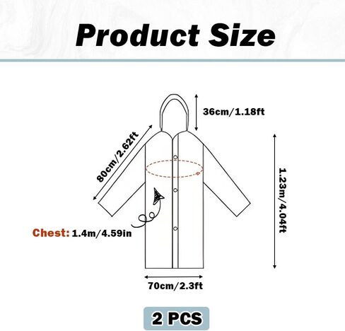 2 PCS Waterproof Clear Raincoats Thickened Reusable EVA Rain Ponchos Breathable Portable Packable Rain Coat with Drawstring Hood for Men Women Outdoor Activities in Saudi Arabia