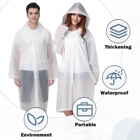 2 PCS Waterproof Clear Raincoats Thickened Reusable EVA Rain Ponchos Breathable Portable Packable Rain Coat with Drawstring Hood for Men Women Outdoor Activities in Saudi Arabia
