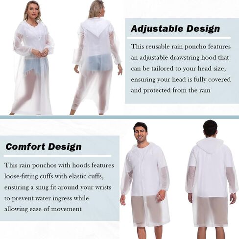 2 PCS Waterproof Clear Raincoats Thickened Reusable EVA Rain Ponchos Breathable Portable Packable Rain Coat with Drawstring Hood for Men Women Outdoor Activities in Saudi Arabia