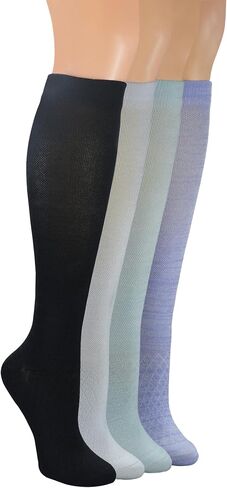 Yomandamor Women's 4 Pairs Bamboo Rayon Breathable Over The Calf 10-15mmHg Compression Socks with Seamless Toe in Kuwait