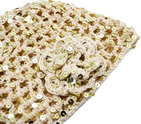 Ralcosuss Women’s Sparkly Sequins Mesh Beanie Hat with Flower Crochet Hollow Out Slouchy Hats Cap in Kuwait