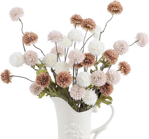 DuHouse 6pcs Artificial Flowers Faux Silk Pompon Mum,Silk Small Mini Chrysanthemum Ball with Stems for DIY Wedding Bouquets Centerpieces Vase Home Table Kitchen Decorations(Burgundy) in Saudi Arabia