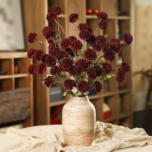 DuHouse 6pcs Artificial Flowers Faux Silk Pompon Mum,Silk Small Mini Chrysanthemum Ball with Stems for DIY Wedding Bouquets Centerpieces Vase Home Table Kitchen Decorations(Burgundy) in Saudi Arabia