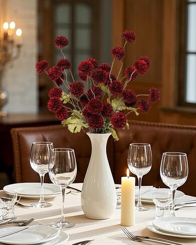 DuHouse 6pcs Artificial Flowers Faux Silk Pompon Mum,Silk Small Mini Chrysanthemum Ball with Stems for DIY Wedding Bouquets Centerpieces Vase Home Table Kitchen Decorations(Burgundy) in Saudi Arabia