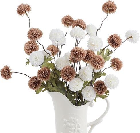 DuHouse 6pcs Artificial Flowers Faux Silk Pompon Mum,Silk Small Mini Chrysanthemum Ball with Stems for DIY Wedding Bouquets Centerpieces Vase Home Table Kitchen Decorations(Burgundy) in Saudi Arabia