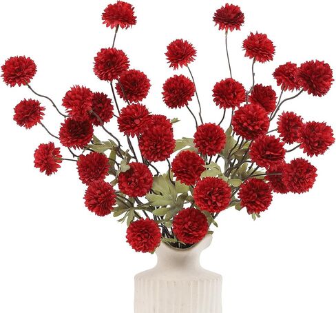DuHouse 6pcs Artificial Flowers Faux Silk Pompon Mum,Silk Small Mini Chrysanthemum Ball with Stems for DIY Wedding Bouquets Centerpieces Vase Home Table Kitchen Decorations(Burgundy) in Saudi Arabia