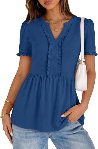 MEROKEETY Women's Summer Peplum Tunic Blouse 2026 Babydoll Tops Ruffle Short Sleeve V Neck Casual Loose T Shirts in Saudi Arabia