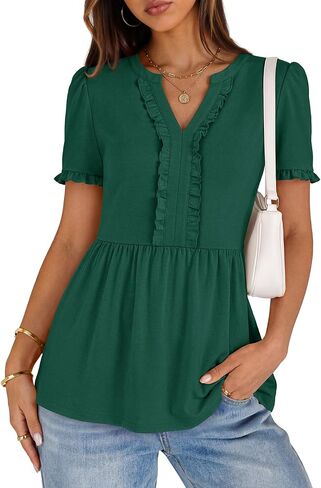 MEROKEETY Women's Summer Peplum Tunic Blouse 2026 Babydoll Tops Ruffle Short Sleeve V Neck Casual Loose T Shirts in Saudi Arabia