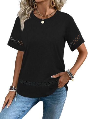 JomeDesign Womens Tops Short Sleeve Crew Neck Shirts Dressy Casual Tunic Blouses Summer Tees in Saudi Arabia